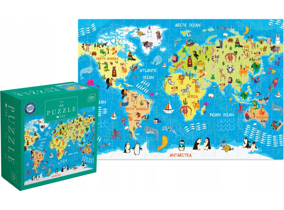 INTERDRUK Puzzle se samolepkami Mapa světa 250 dílků