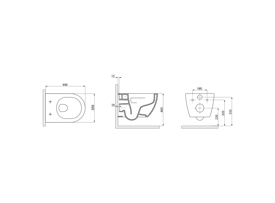 Bruckner LUNA závěsná WC mísa, Vortex Rimless, 35, 5x49cm, bílá 201.331.4
