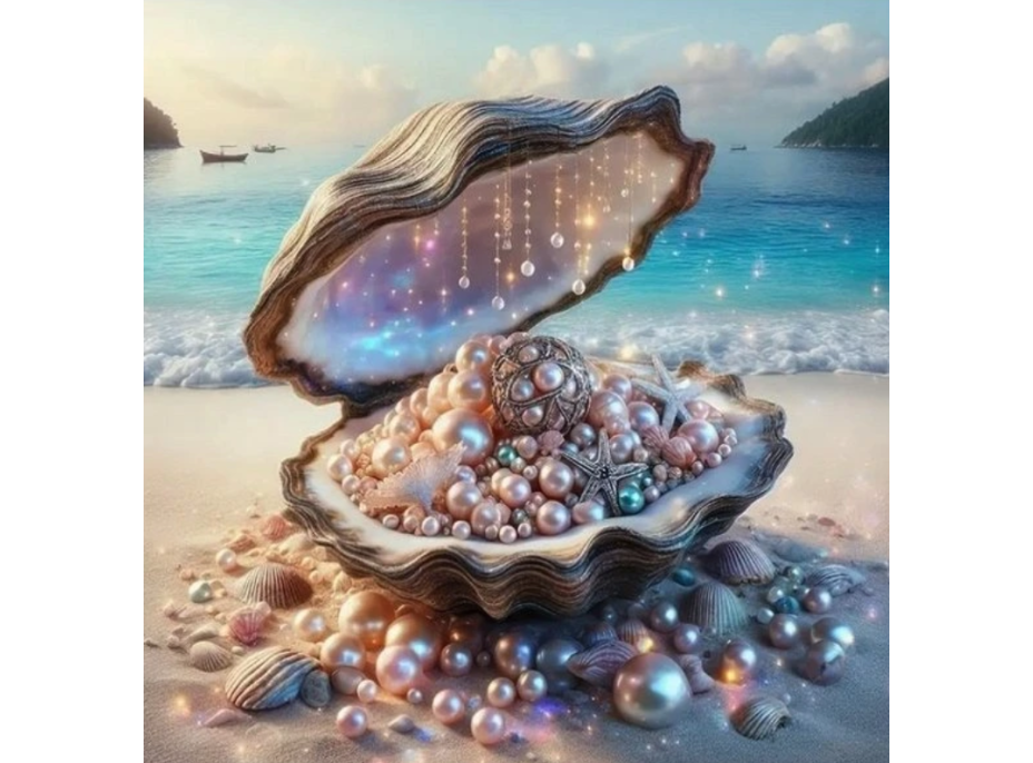 NORIMPEX Diamantové malování Škeble s pokladem 30x40cm