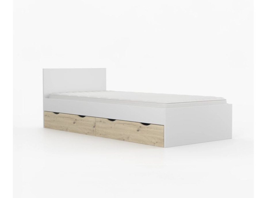Postel se šuplíky JOY 200x90 cm - bílá/dub artisan