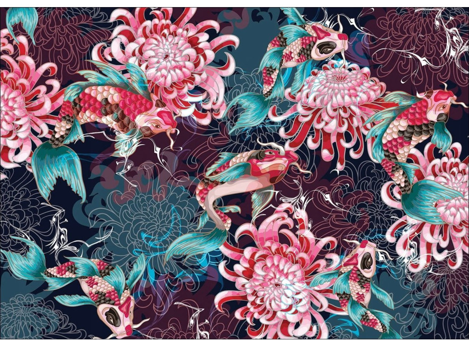 INTERDRUK Puzzle Secret Garden: Koi kapři a chryzantémy 1000 dílků