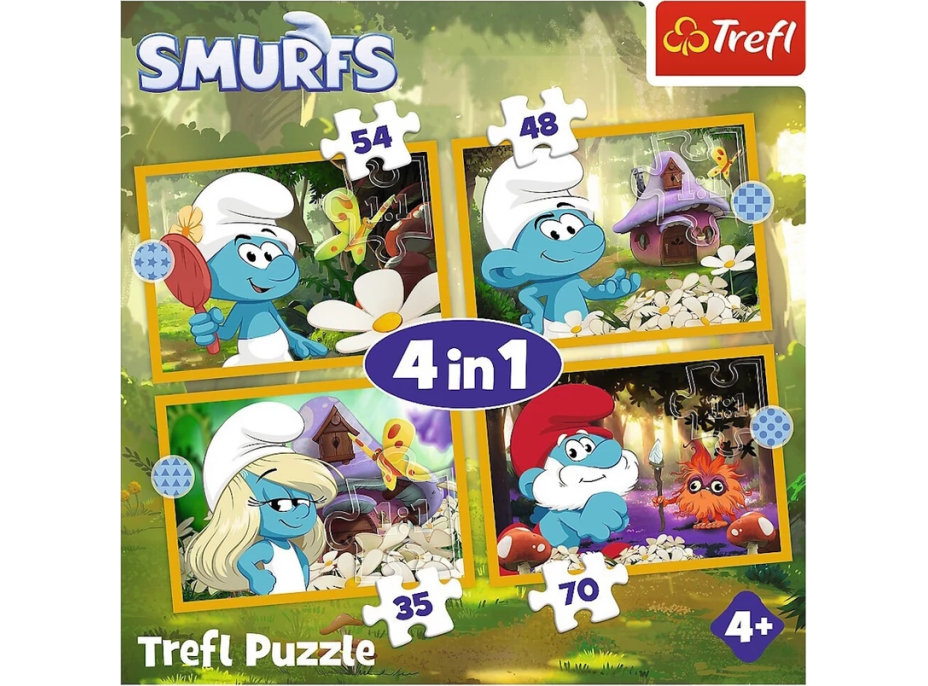 TREFL Puzzle Život ve šmoulí vesnici 4v1 (35,48,54,70 dílků)
