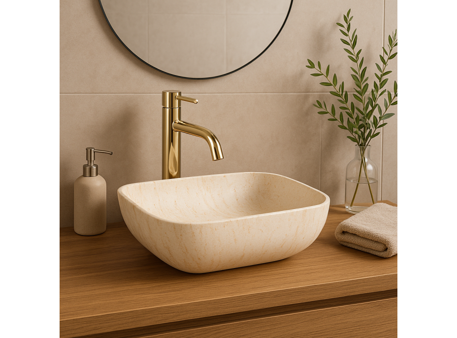 Keramické umyvadlo MAXMAX Rea FREJA - TRAVERTINE - imitace kamene