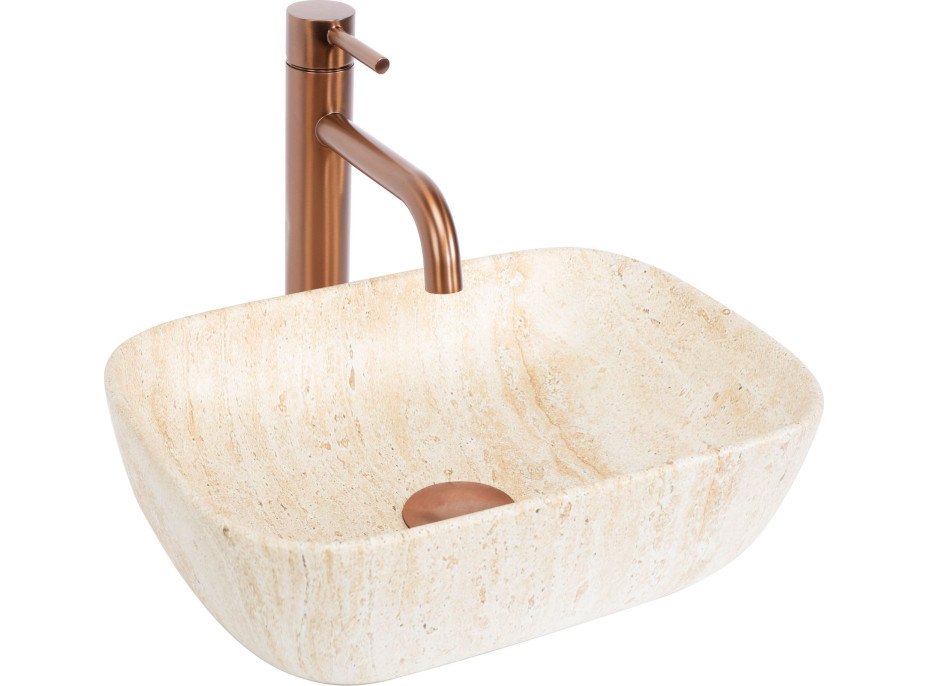 Keramické umyvadlo Rea BELINDA MINI TRAVERTINE - béžové matné - imitace kamene