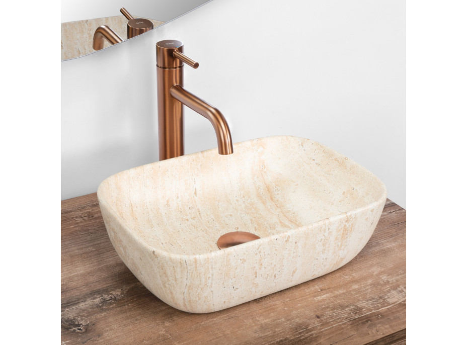 Keramické umyvadlo Rea BELINDA MINI TRAVERTINE - béžové matné - imitace kamene