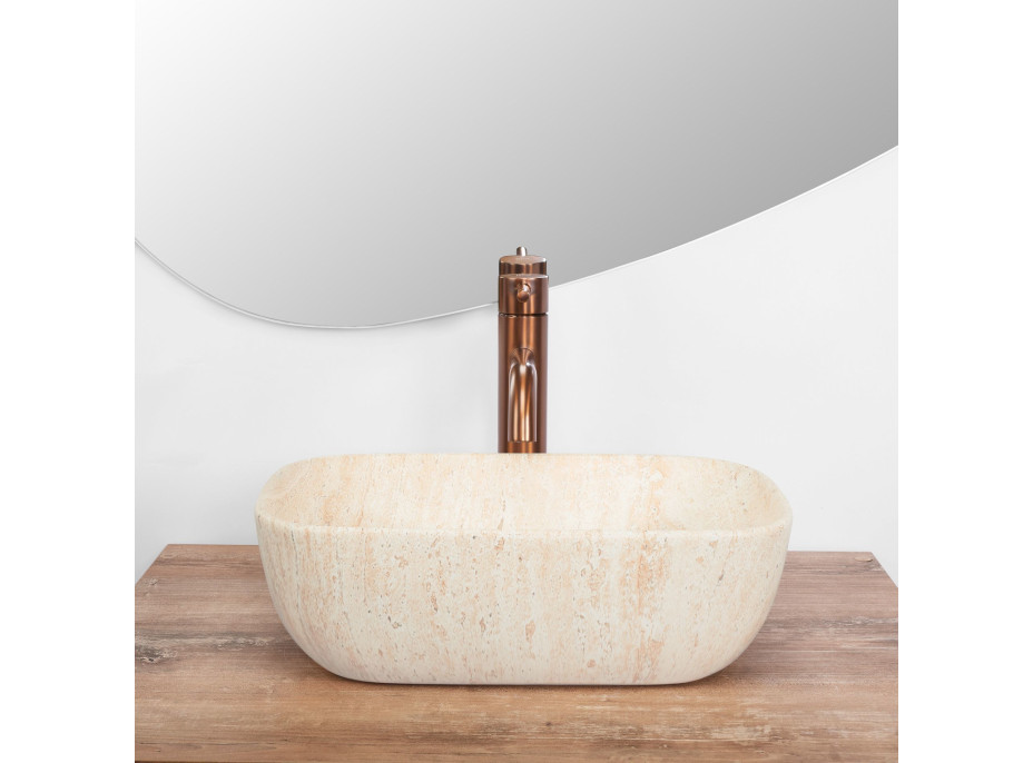 Keramické umyvadlo Rea BELINDA MINI TRAVERTINE - béžové matné - imitace kamene
