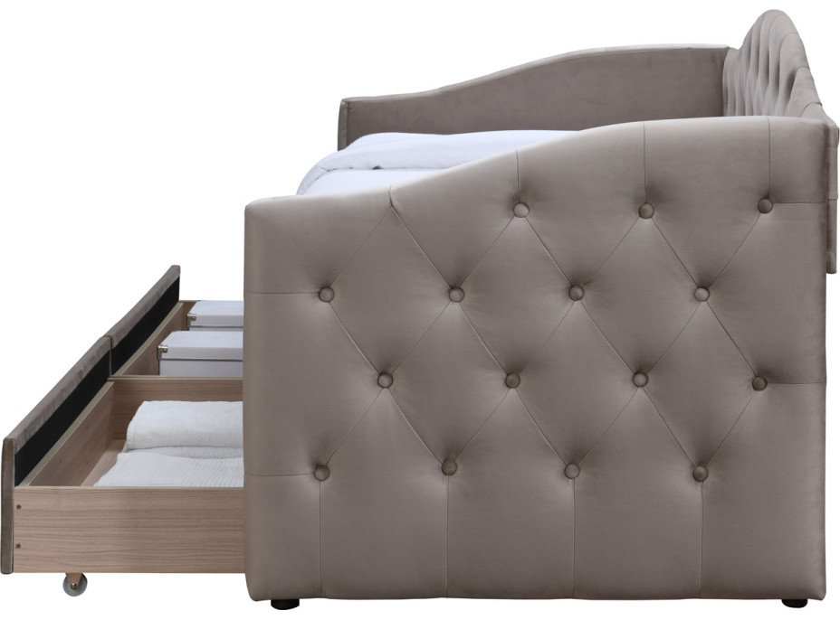 Postel z masivu HELLO 200x90 cm se šuplíky - čalouněná - velvet béžová