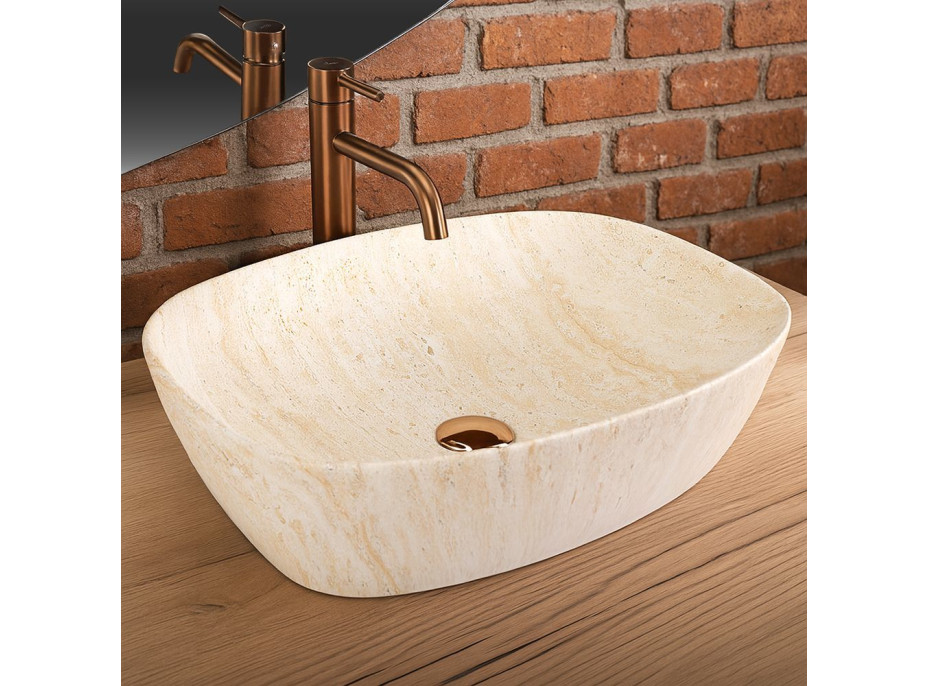 Keramické umyvadlo MAXMAX Rea FREJA - TRAVERTINE - imitace kamene