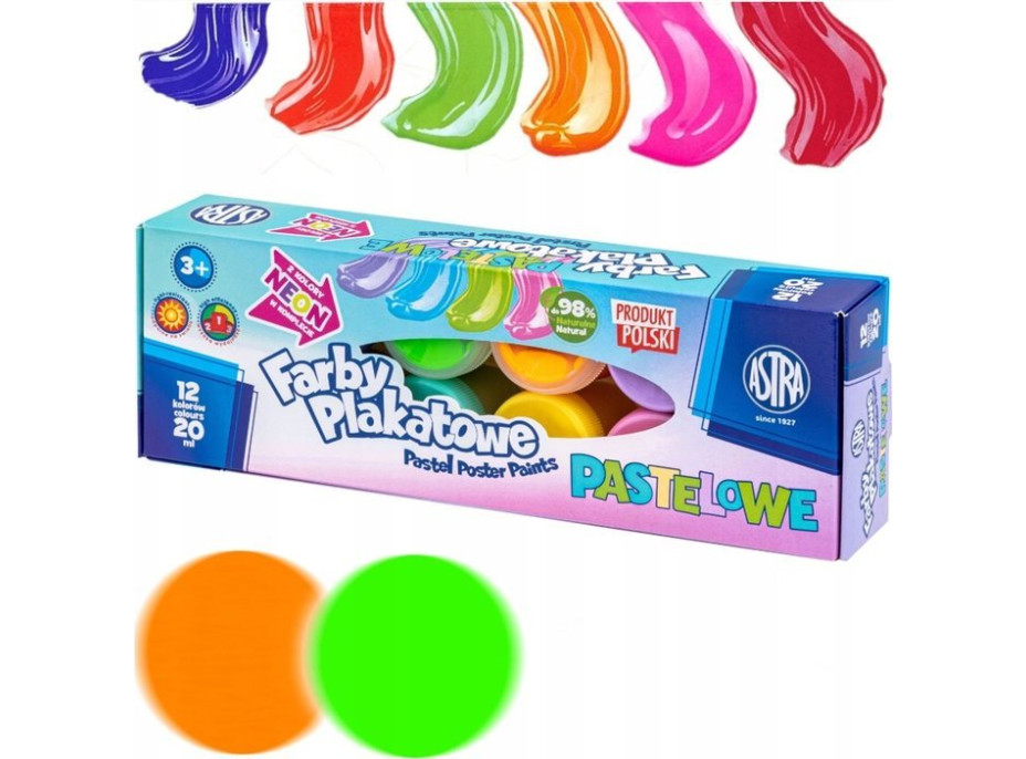 ASTRA Temperové barvy 12x20ml pastelové (neonové)
