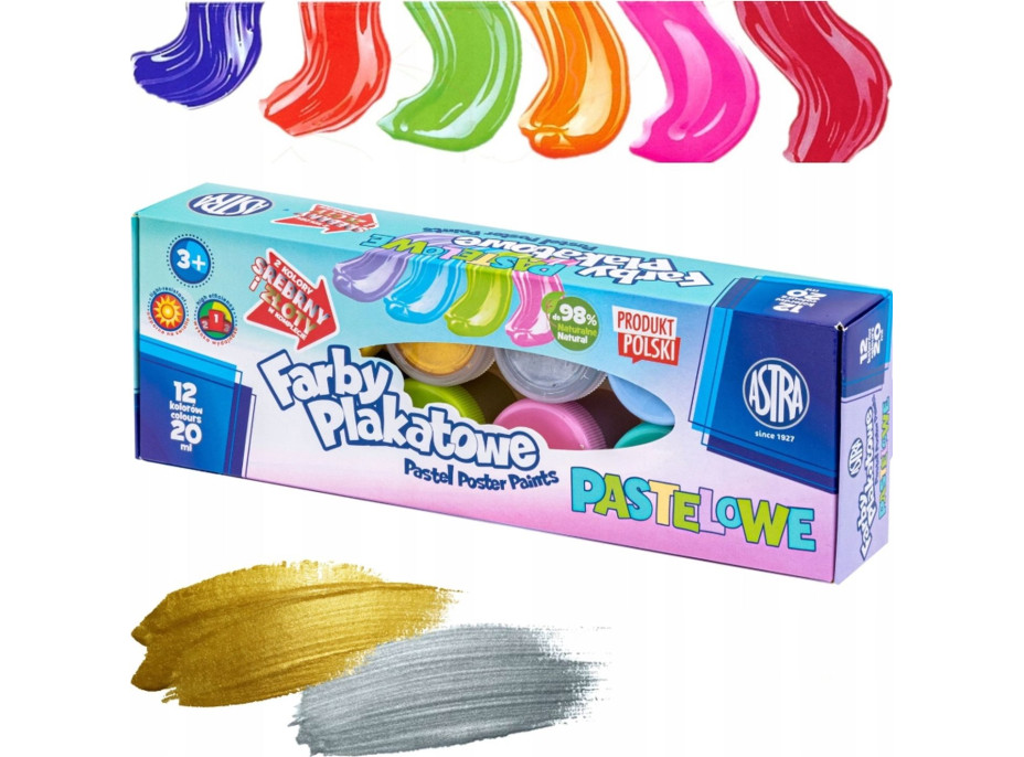 ASTRA Temperové barvy 12x20ml pastelové (metalické)