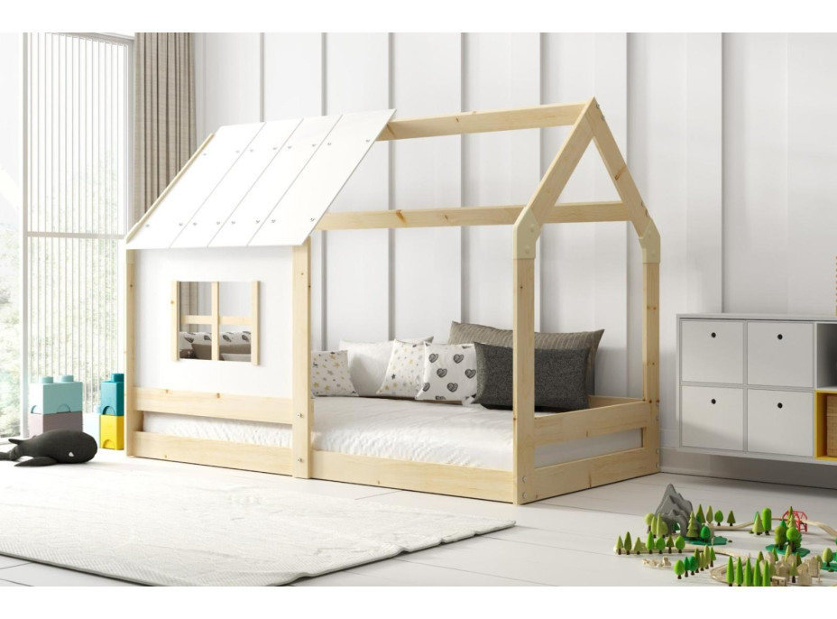 Dětská domečková Montessori postel REGINA se stříškou 160x80 cm - bez povrchových úprav