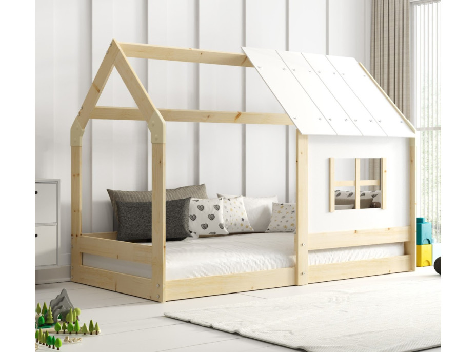 Dětská domečková Montessori postel REGINA se stříškou 160x80 cm - bez povrchových úprav