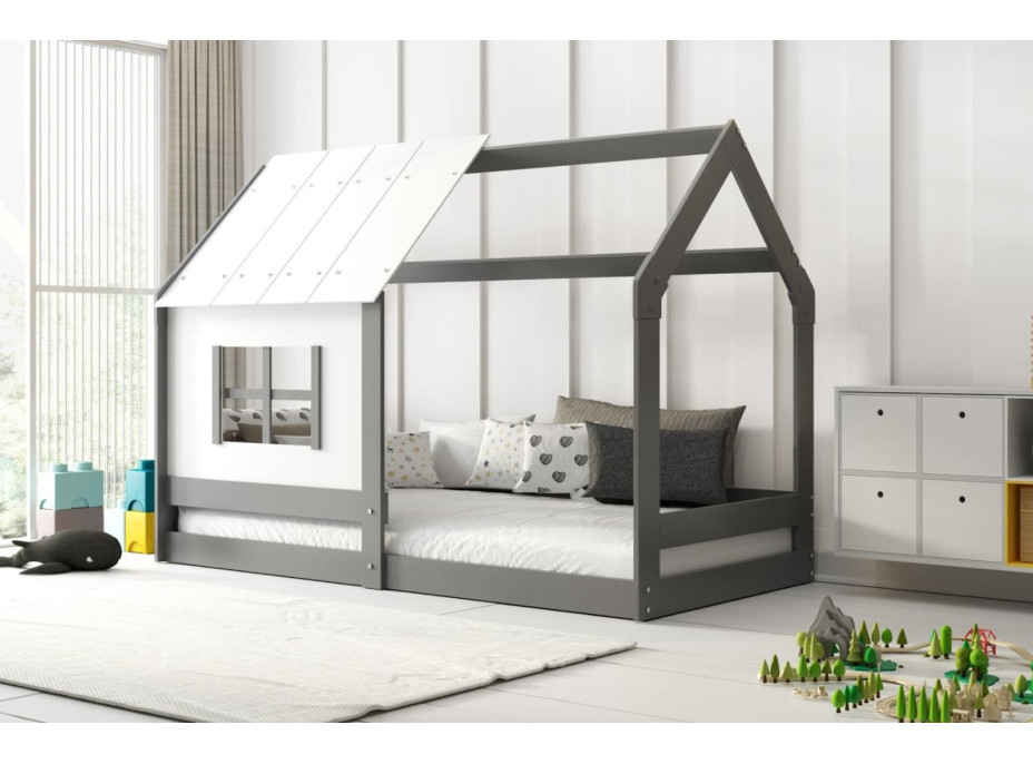 Dětská domečková Montessori postel REGINA se stříškou 160x80 cm - grafitová
