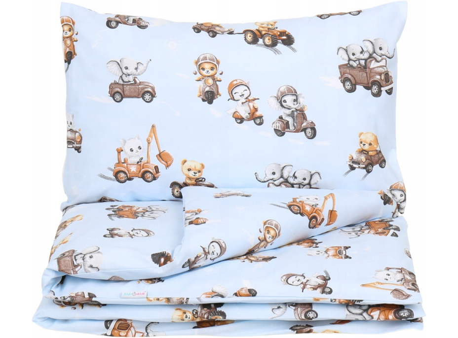 Dětské bavlněné povlečení do postýlky 120x90 cm BABYMAM PREMIUM - Závody zvířátek