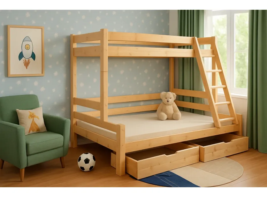 Dětská patrová postel s rozšířeným spodním lůžkem z masivu ROBUST 8X8 6A - 200x90 cm