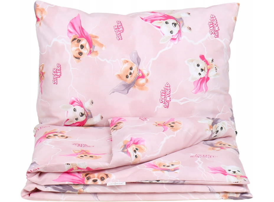 Dětské bavlněné povlečení do postýlky 120x90 cm BABYMAM PREMIUM - Super pejsci - růžové