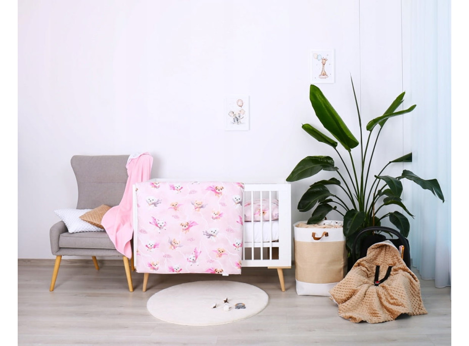 Dětské bavlněné povlečení do postýlky 120x90 cm BABYMAM PREMIUM - Super pejsci - růžové