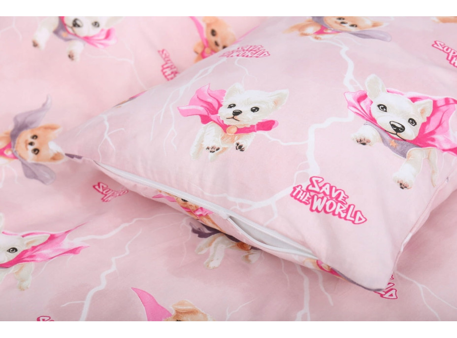 Dětské bavlněné povlečení do postýlky 120x90 cm BABYMAM PREMIUM - Super pejsci - růžové