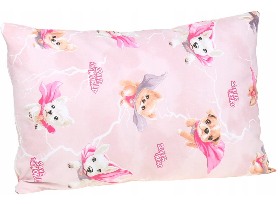 Dětské bavlněné povlečení do postýlky 120x90 cm BABYMAM PREMIUM - Super pejsci - růžové