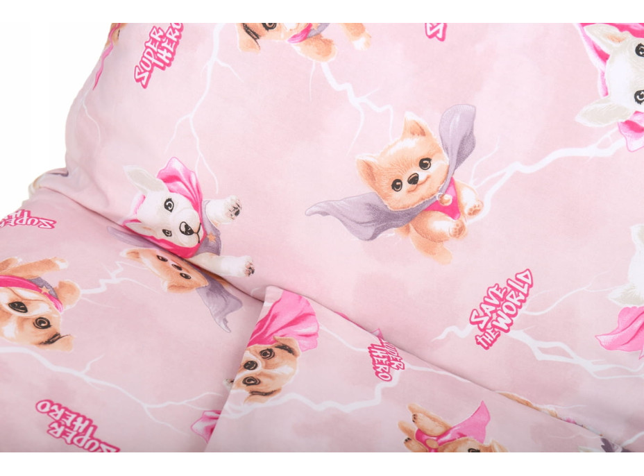 Dětské bavlněné povlečení do postýlky 120x90 cm BABYMAM PREMIUM - Super pejsci - růžové