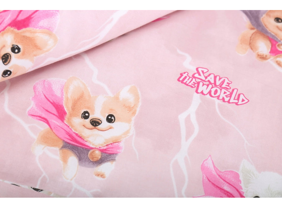 Dětské bavlněné povlečení do postýlky 120x90 cm BABYMAM PREMIUM - Super pejsci - růžové