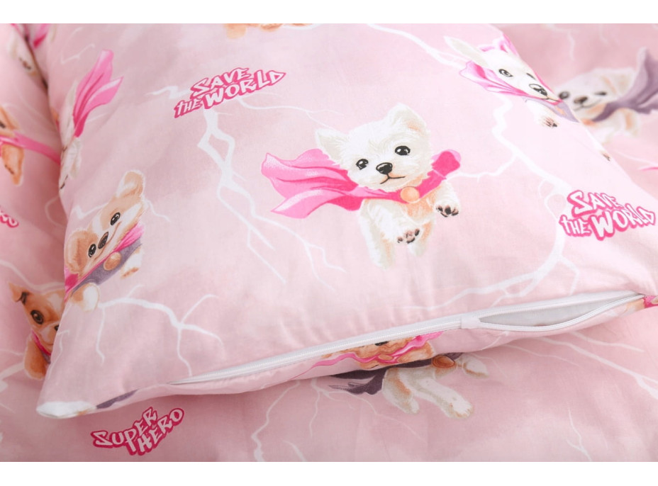 Dětské bavlněné povlečení do postýlky 120x90 cm BABYMAM PREMIUM - Super pejsci - růžové