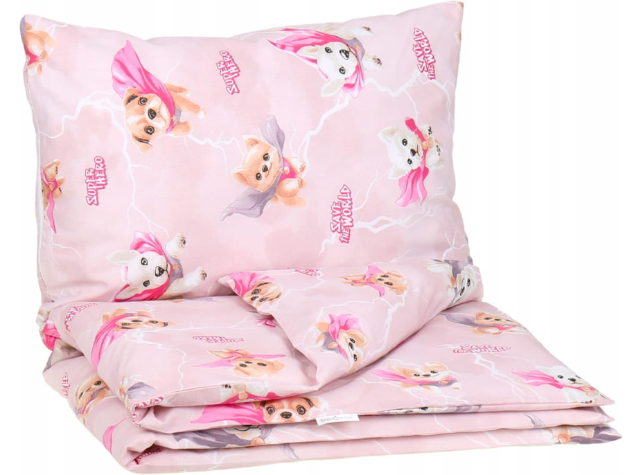 Dětské bavlněné povlečení do postýlky 120x90 cm BABYMAM PREMIUM - Super pejsci - růžové