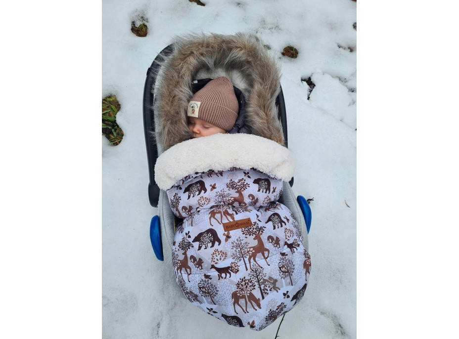 Dětský fusak do kočárku BABYMAM Premium - Zimní les/beránek ecru