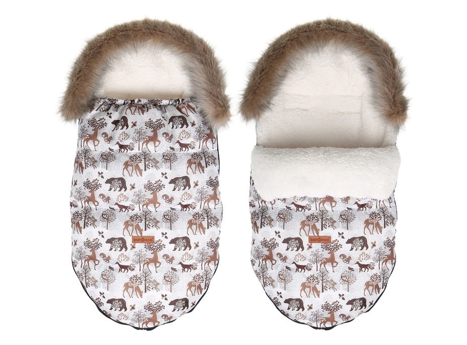 Dětský fusak do kočárku BABYMAM Premium - Zimní les/beránek ecru