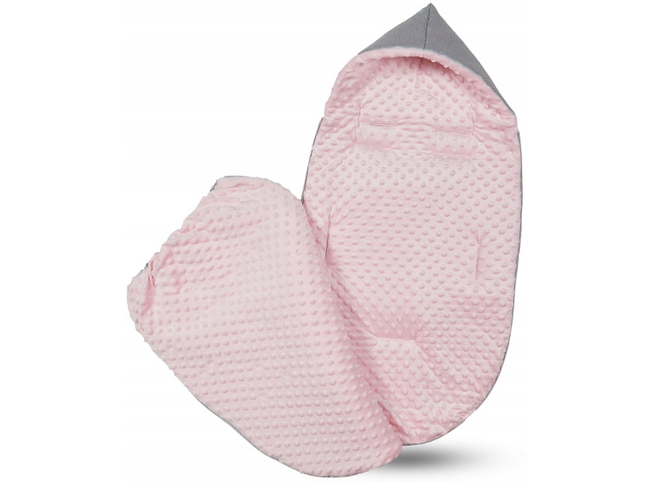 Dětský fusak s kapucí BABYMAM Soft Nature - světle šedý melange/růžová minky