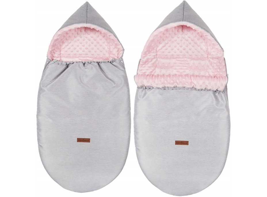Dětský fusak s kapucí BABYMAM Soft Nature - světle šedý melange/růžová minky