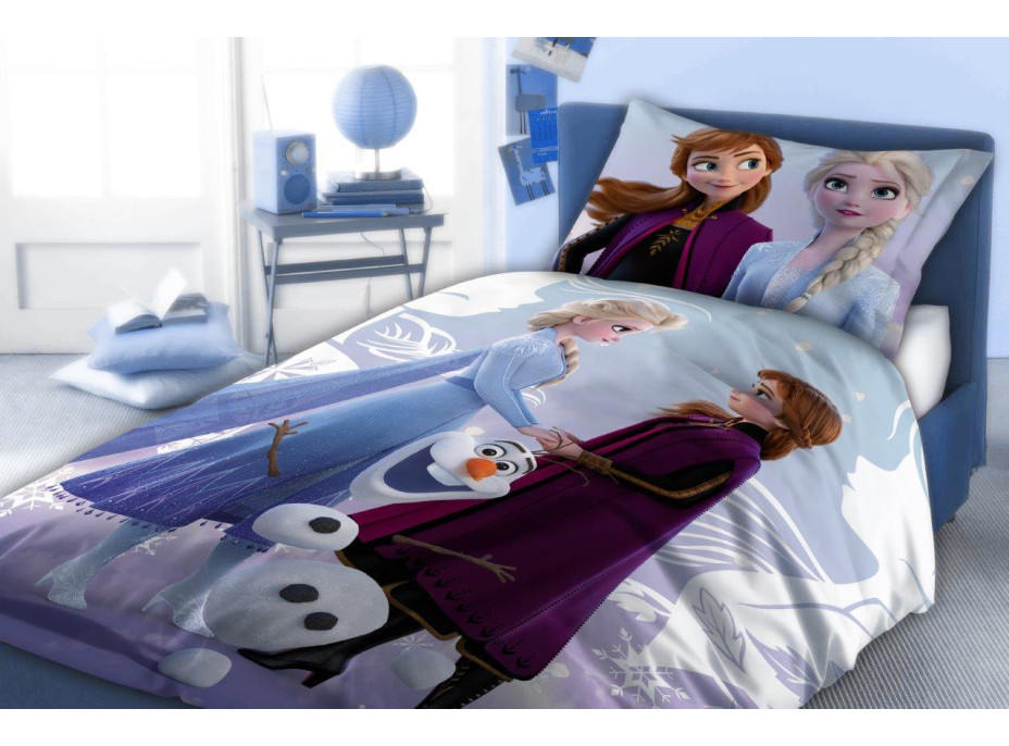 Dětské bavlněné povlečení FROZEN Anna, Elsa a Olaf - 160x200 cm