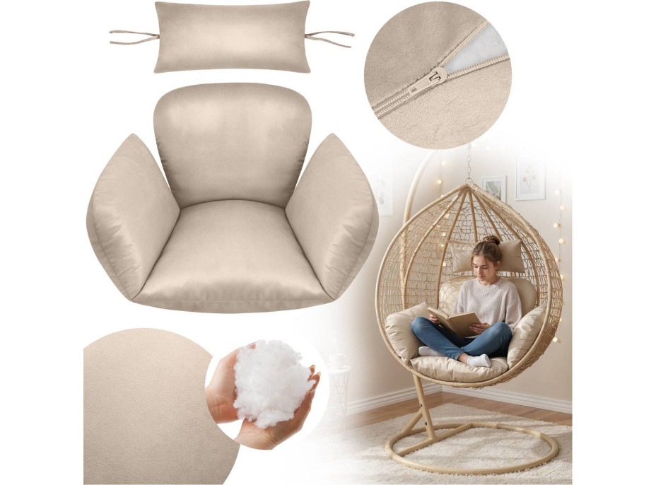 Sedací polštář PRIMA Velvet do závěsného houpacího křesla - latté