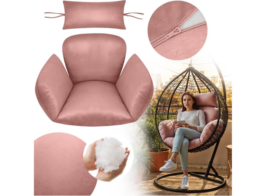 Sedací polštář PRIMA Velvet do závěsného houpacího křesla - růžový