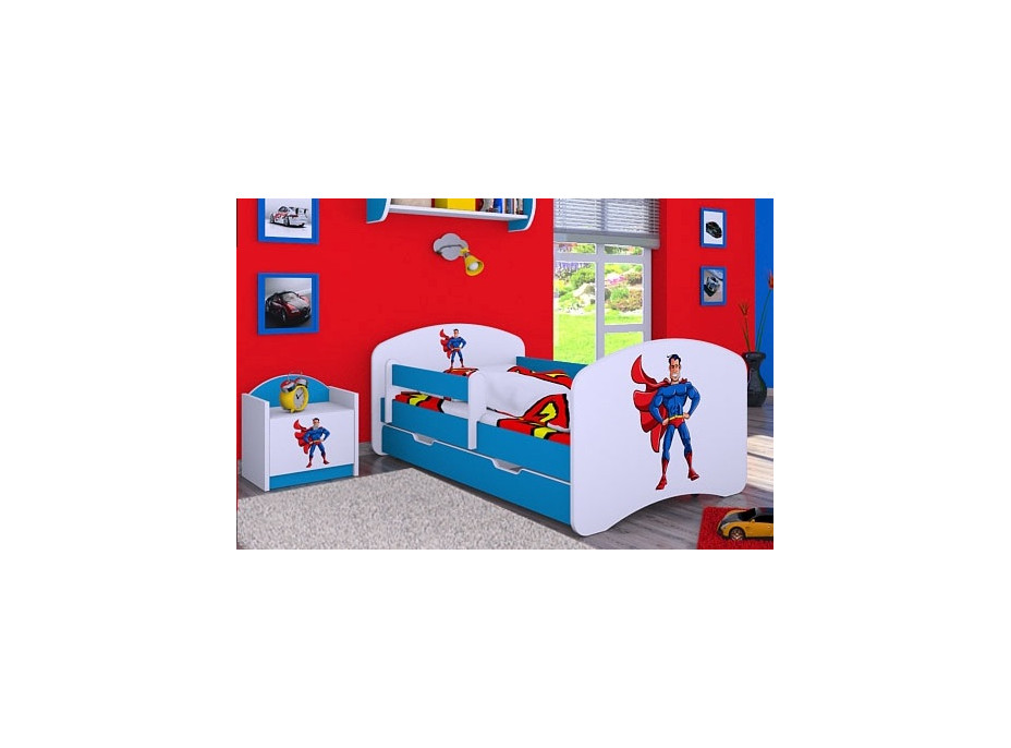 Dětská postel se šuplíkem 160x80cm SUPERMAN, modrá
