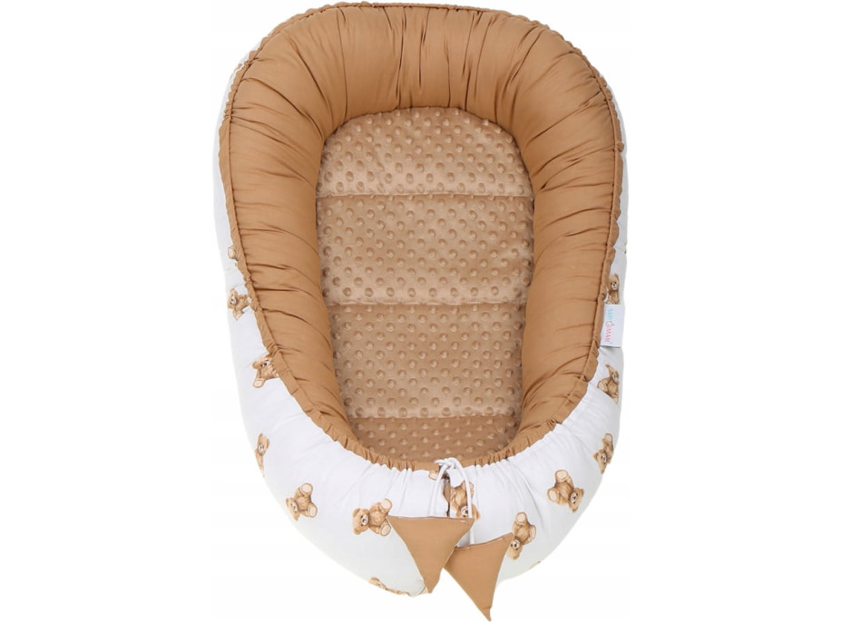 Oboustranné hnízdečko (kokon) pro miminko - BABYMAM PREMIUM set 7v1 - Medvídek Teddy s béžovou minky