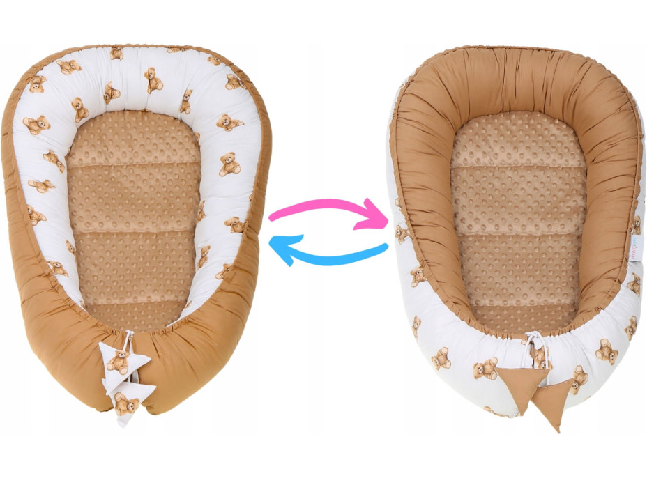 Oboustranné hnízdečko (kokon) pro miminko - BABYMAM PREMIUM set 7v1 - Medvídek Teddy s béžovou minky