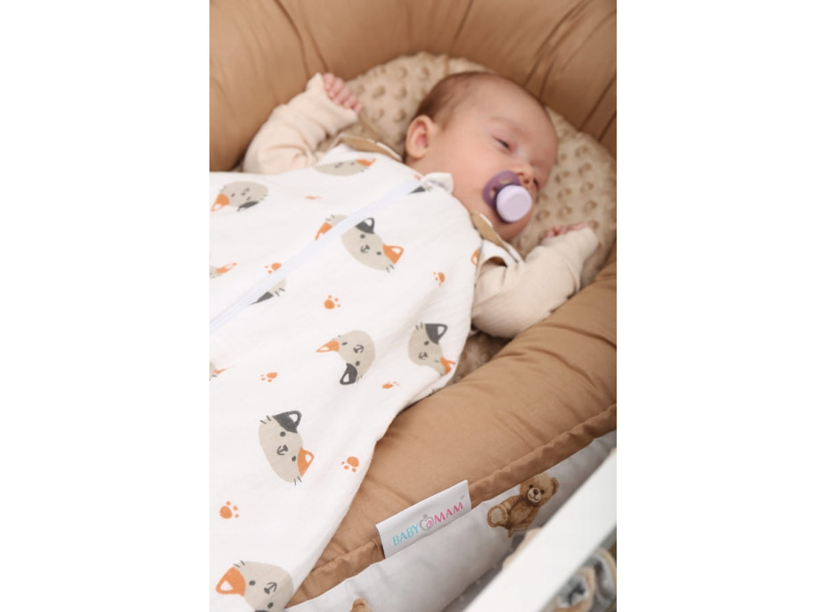 Oboustranné hnízdečko (kokon) pro miminko - BABYMAM PREMIUM set 7v1 - Medvídek Teddy s béžovou minky