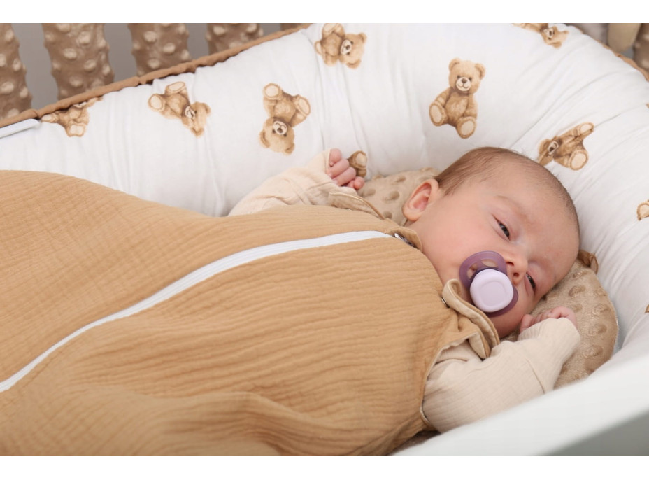 Oboustranné hnízdečko (kokon) pro miminko - BABYMAM PREMIUM set 7v1 - Medvídek Teddy s béžovou minky