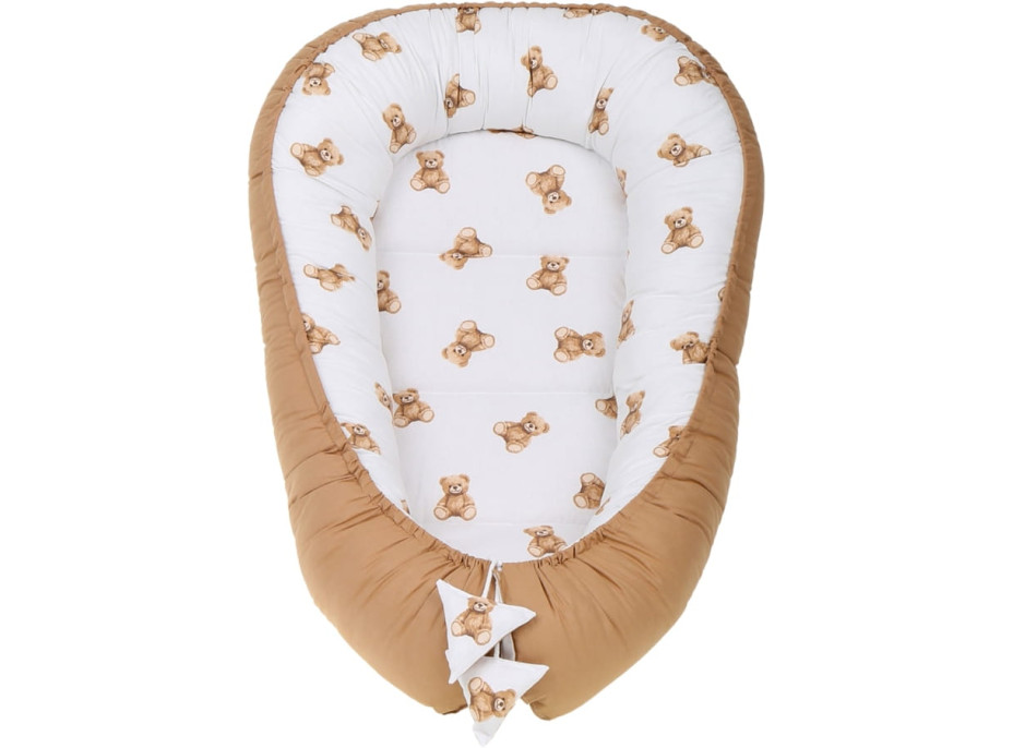 Oboustranné hnízdečko (kokon) pro miminko - BABYMAM PREMIUM set 7v1 - Medvídek Teddy s béžovou minky