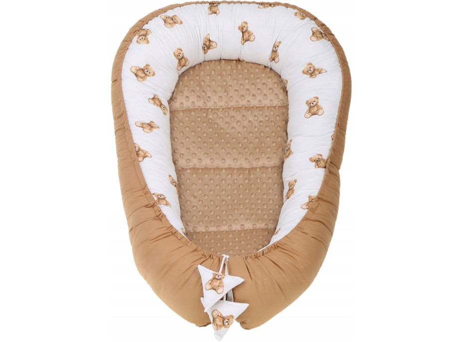 Oboustranné hnízdečko (kokon) pro miminko - BABYMAM PREMIUM set 7v1 - Medvídek Teddy s béžovou minky