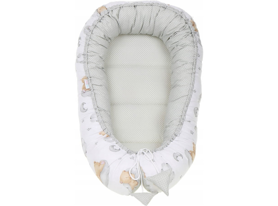 Oboustranné hnízdečko (kokon) pro miminko - BABYMAM PREMIUM set 7v1 - Medvídek v oblacích s béžovou minky