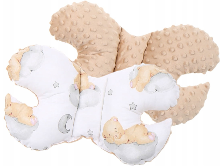 Oboustranné hnízdečko (kokon) pro miminko - BABYMAM PREMIUM set 7v1 - Medvídek v oblacích s béžovou minky
