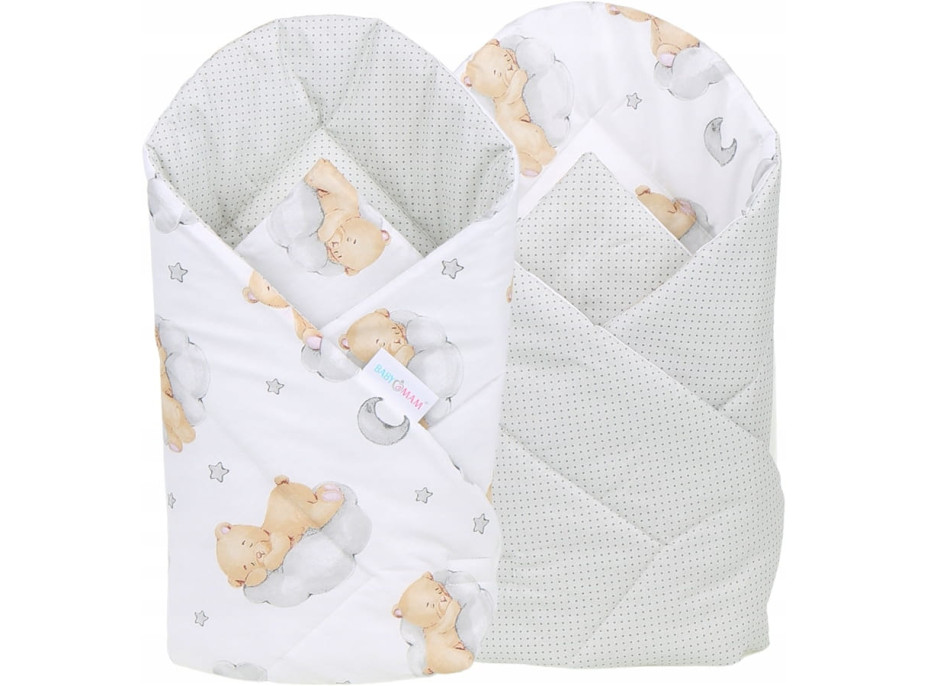 Oboustranné hnízdečko (kokon) pro miminko - BABYMAM PREMIUM set 7v1 - Medvídek v oblacích s béžovou minky
