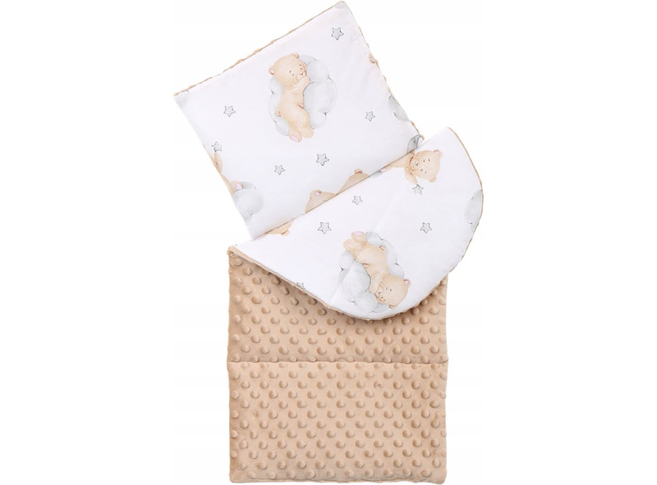Oboustranné hnízdečko (kokon) pro miminko - BABYMAM PREMIUM set 7v1 - Medvídek v oblacích s béžovou minky