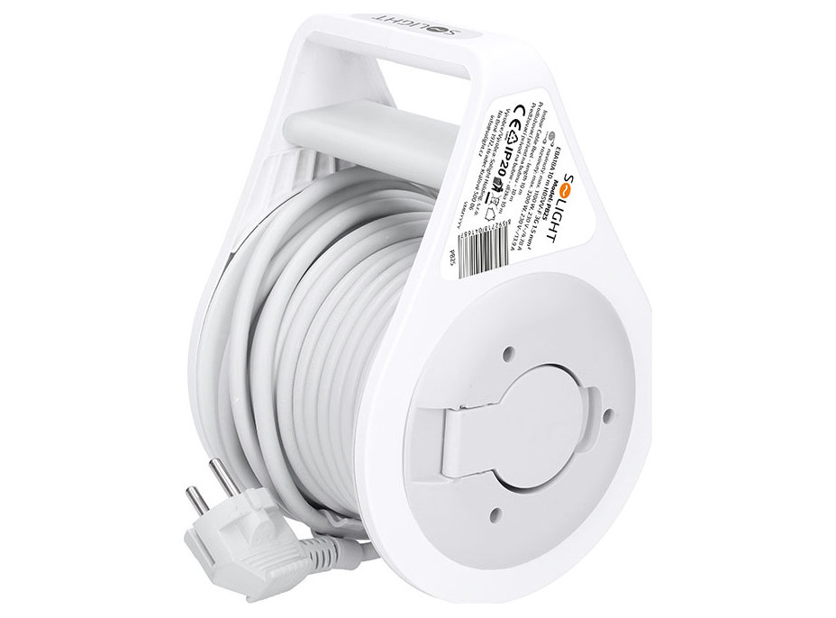 Solight prodlužovací přívod na bubnu 10m, 3 zásuvky, šedý kabel, 3x 1,5mm2