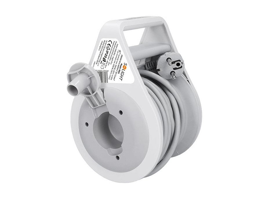 Solight prodlužovací přívod na bubnu 10m, 3 zásuvky, šedý kabel, 3x 1,5mm2