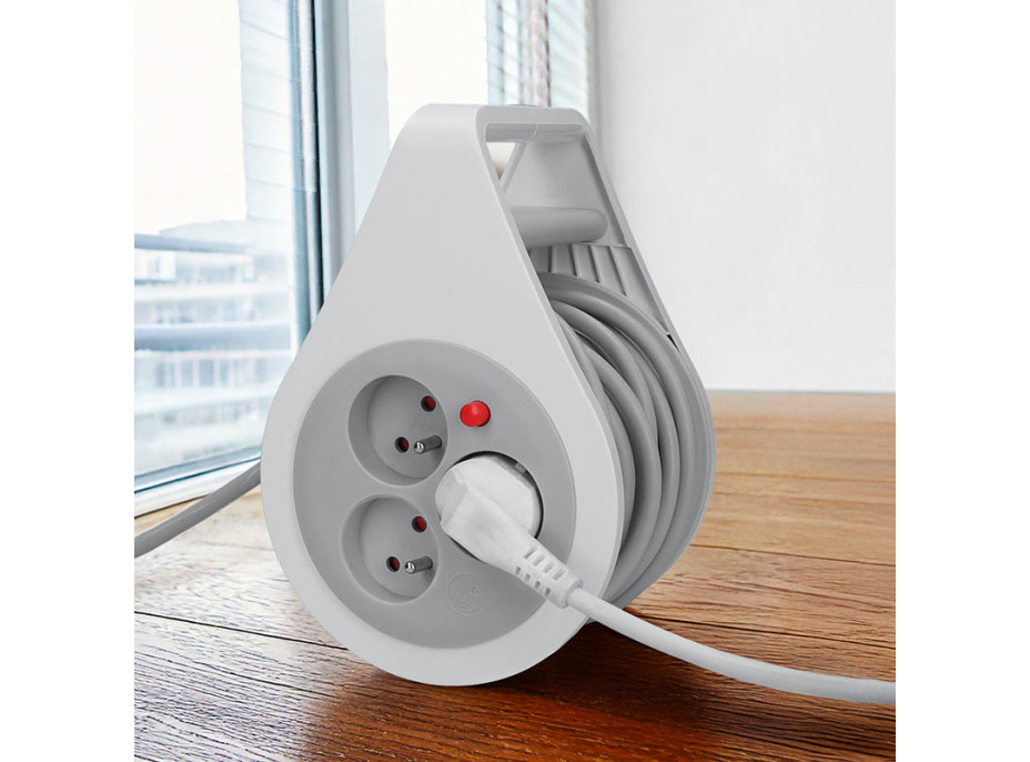 Solight prodlužovací přívod na bubnu 10m, 3 zásuvky, šedý kabel, 3x 1,5mm2