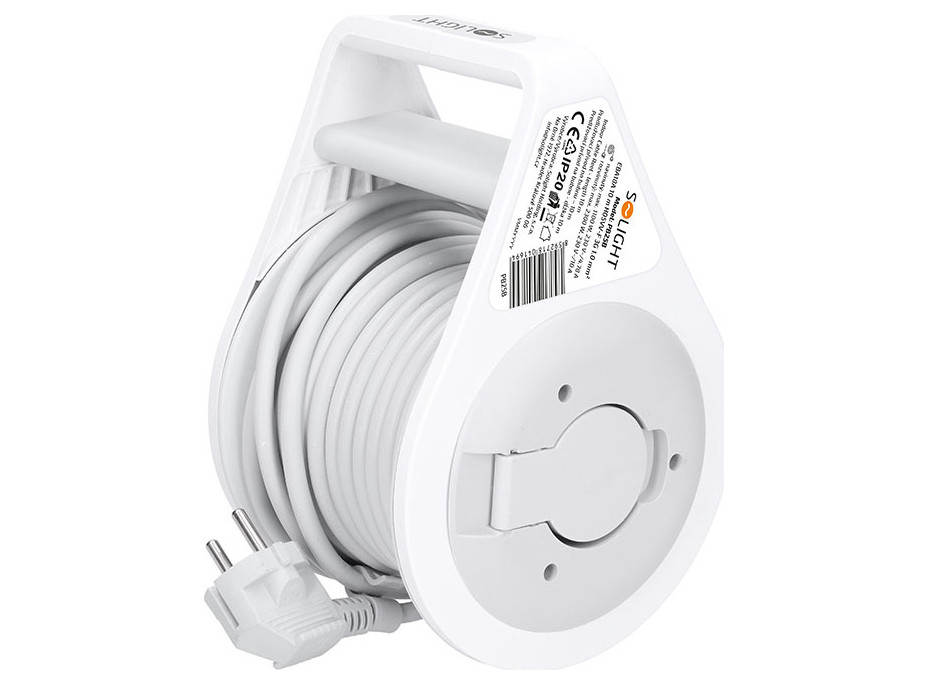 Solight prodlužovací přívod na bubnu 10m, 3 zásuvky, šedý kabel, 3x 1,0mm2