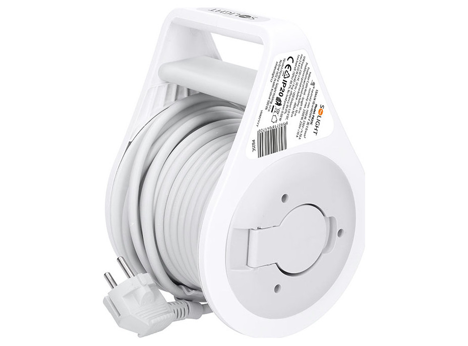 Solight prodlužovací přívod na bubnu 10m, USB A+C, 2 zásuvky, šedý kabel, 3x 1,0mm2